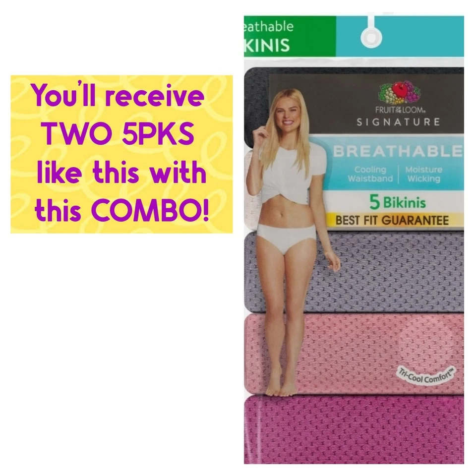 TALLA 5/S Fruit of the Loom FIRMA BIKINIS TRANSPIRABLES COMBO de DOS 5PKS + Regalo Foto 2 de 4