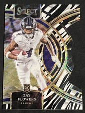 2023 Panini Select Premier Level Zay Flowers Rookie 157 Zebra Prizm Die-cut Rc 2023 Panini Select Premier Level Zay Flowers Rookie 157 Zebra Prizm Die-cut Rc