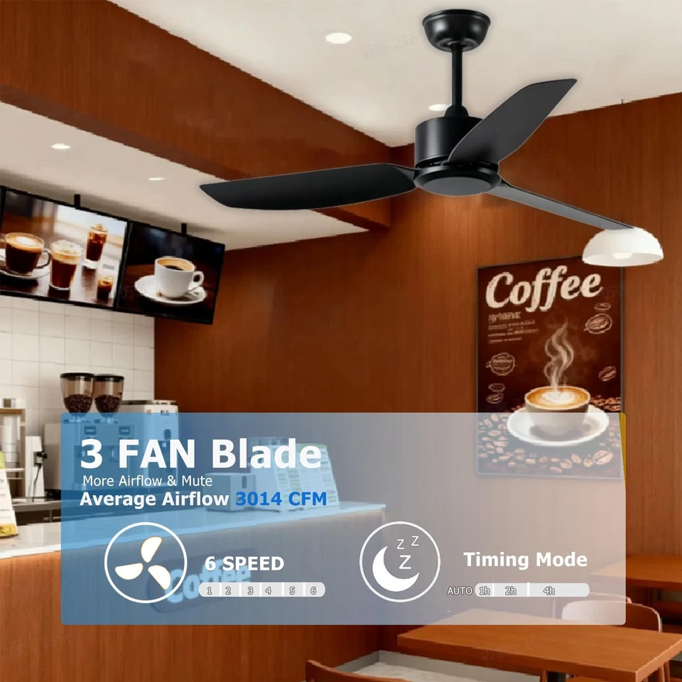 Black Ceiling Fan No Light with Remote Control, 40inch Indoor Outdoor Fans wi... - Image 3 of 4