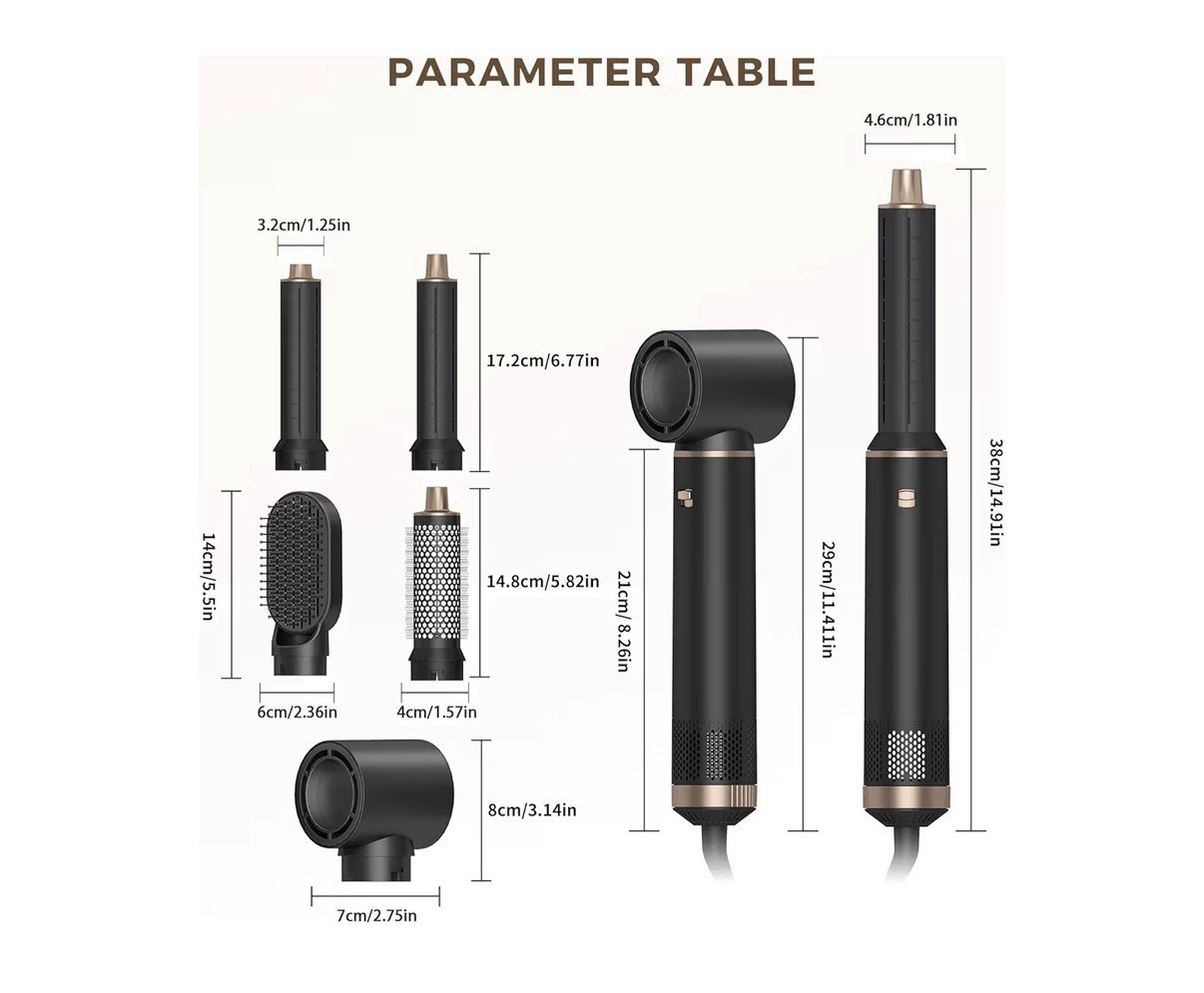 DRYHSIP 5 in 1 Hot Air Brush Hair Dryer Styler Set 32.4mm Curling Barrels Kit