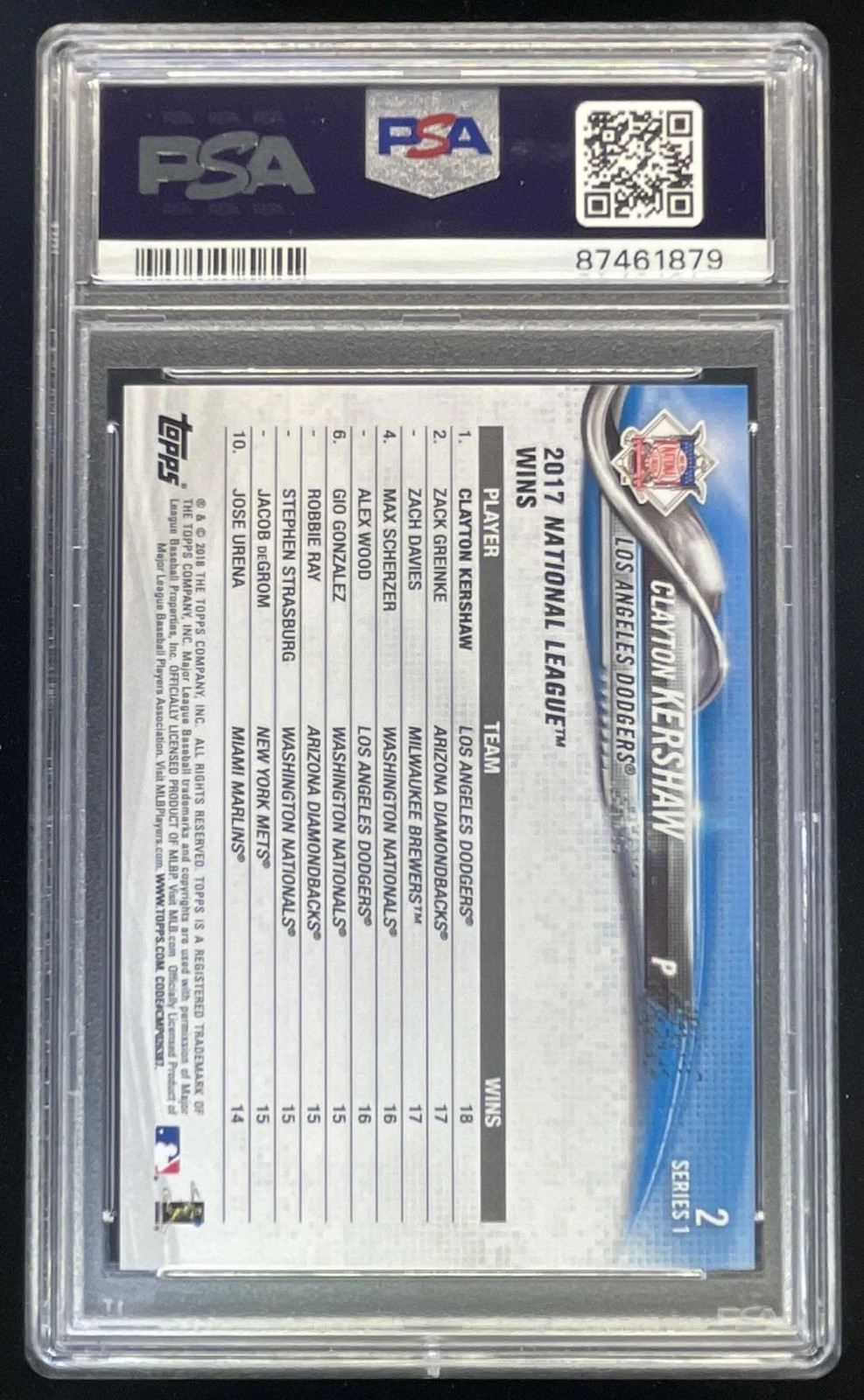 2018 Topps Limited #2 Clayton Kershaw PSA 10 view 2