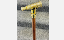 Vintage Style Walking Stick with Hidden Telescope Brass Handle Wooden Spy Cane
