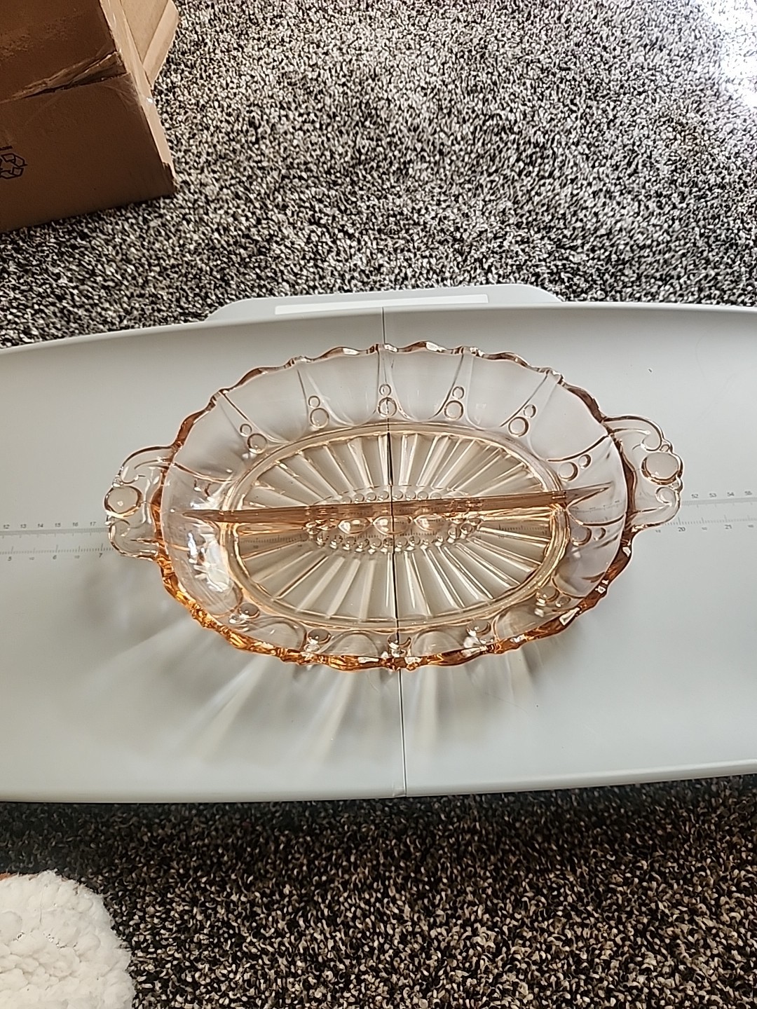 Oyster & Pearl Pink Depression Glass Divided Relish Dish