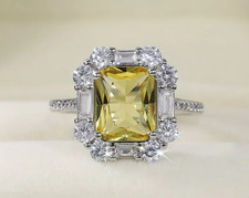 Gorgeous Yellow Radiant Cut Citrine  Lab-Created White Diamonds Premium Ring