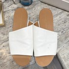 Adrienne Vittadini Sport Women's Leather Slide Sandals White Tan Logo US 10M — photo 1