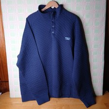 LL Bean Mens XXL Quilted 4-Button Snap Placket Mock Neck Blue Sweatshirt 80/20