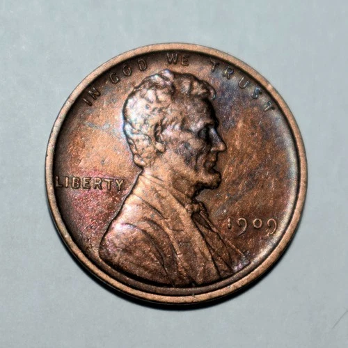 114y. A 1909 P LINCOLN CENT 1st YR STRUCK EF - RED - TONED
