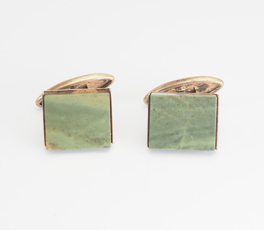 Vintage retro rectangular 875 silver and green ge… - image 1