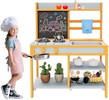 Wooden Play Kitchen Set with Removable Sink  Faucet,for Toddlers Ages 4-8