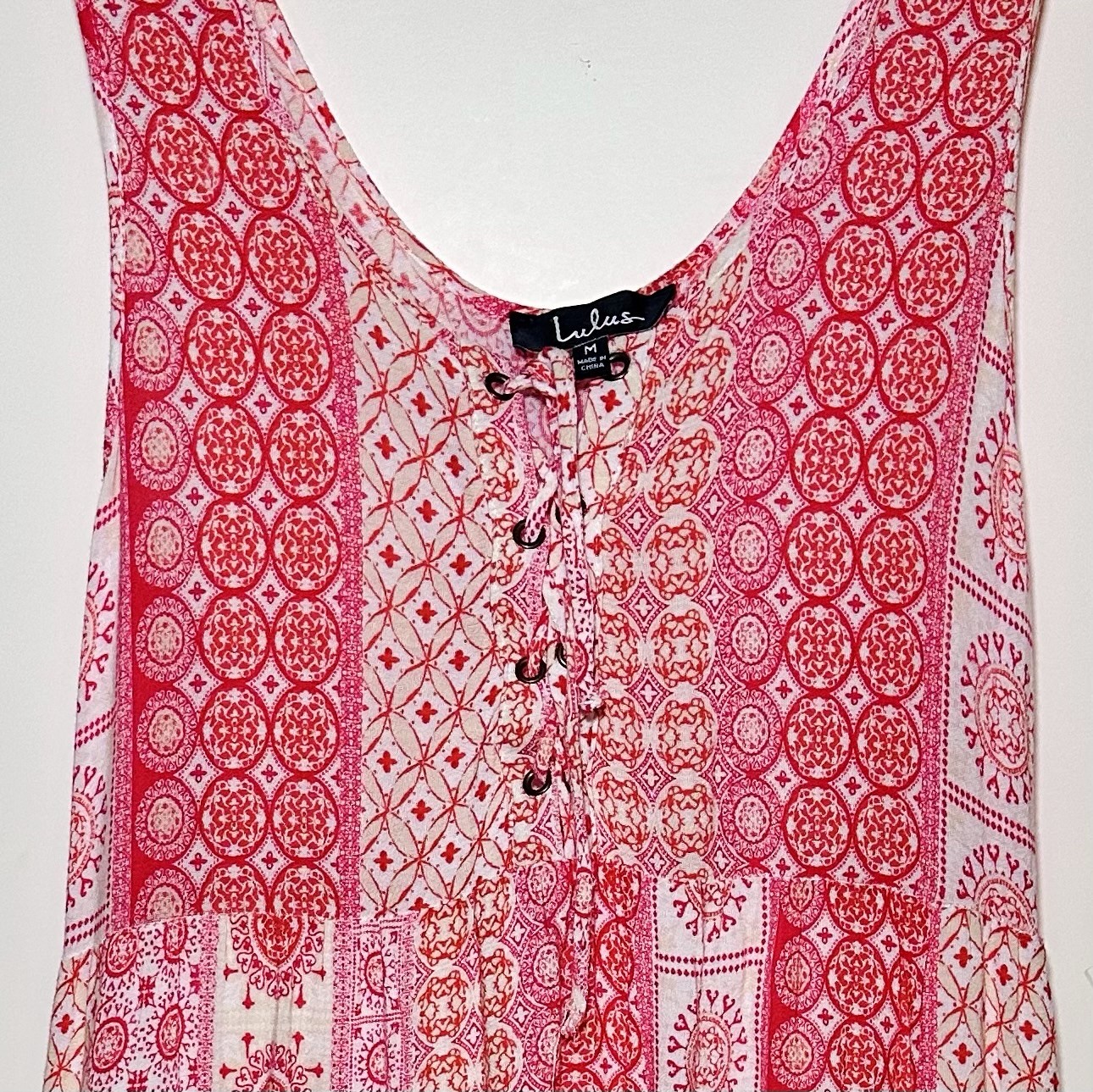 Lulus Boho Red White Patchwork Print Sleeveless M… - image 5