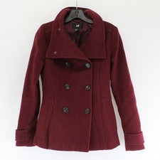 H&M Women's 4 Wine Colored Double-Breasted Belted - Pea Coat