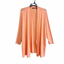 Lands End Open Front Cardigan Womens Size 1X Peach Long Sleeve Side Pockets Knit