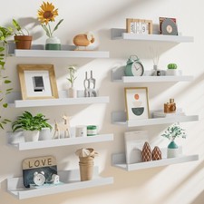 24 inch Picture Ledge Shelf Set of 8,Long Floating Shelves for Wall,White Pic...