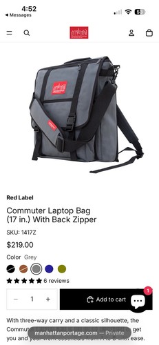 Manhattan Portage Black Commuter Laptop Bag 17 Inch With Back Zipper