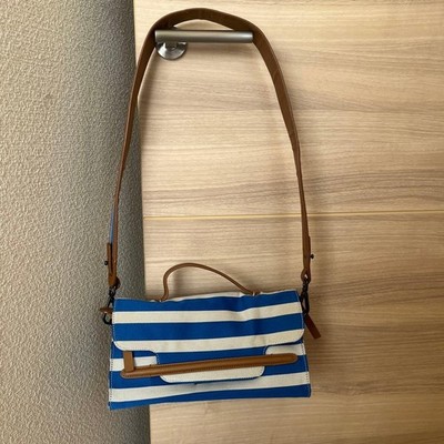 Zanellato Nina Canvas Cotton Stripe Shoulder Bag White Blue Used Authentic