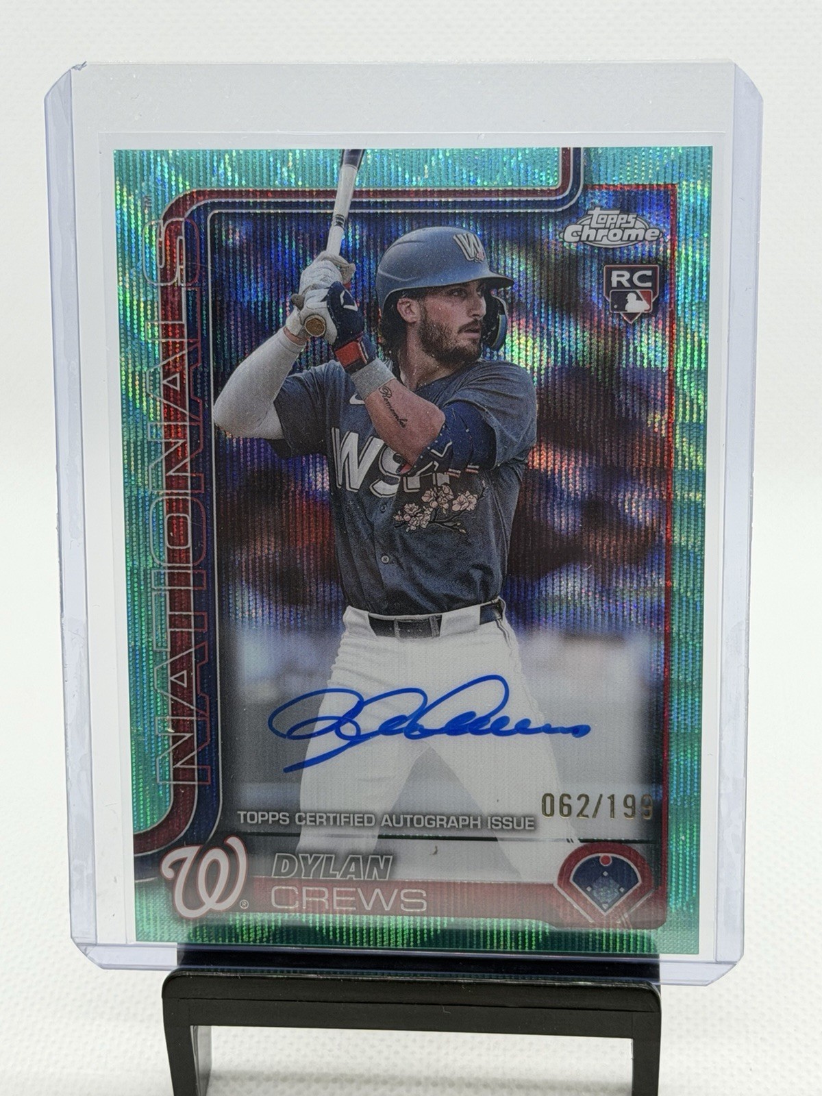 2025 Topps Chrome #RA-DC Dylan Crews Rookie Auto Aqua Wave Refractor 62/199