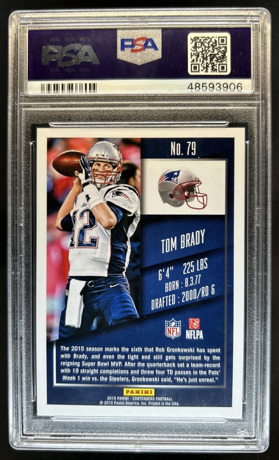 2015 Panini Contenders Tom Brady Cracked Ice Season Ticket #/23 Patriots PSA 10 view 2