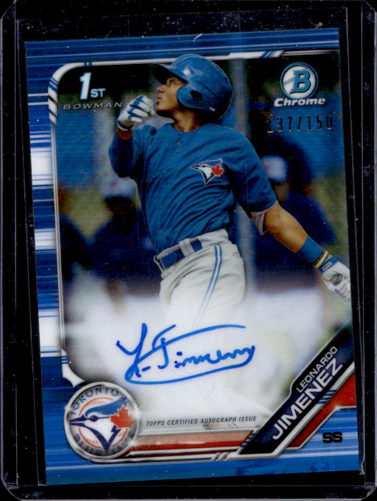 2019 Bowman Chrome Leonardo Jimenez Prospects Auto Blue Refractor #137/150 Jays