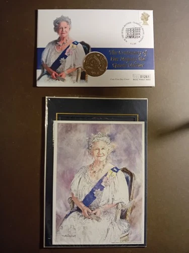 Great Britain £5 Coin cover, Centenary of Queen Mother, with picture