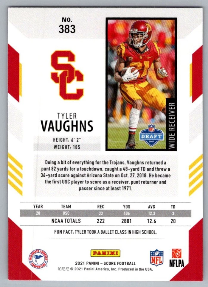 2021 Score Tyler Vaughns USC Trojans #383 - Image 2 of 2