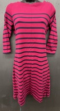 LL Bean Dress XS Pink Blue Stripe Cotton 3/4 Sleeve Coastal Preppy Classic