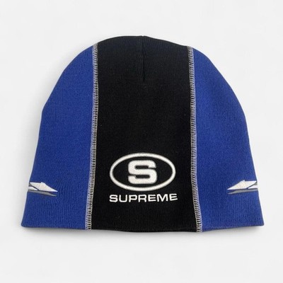 Supreme Racing Panel Beanie Blue Black FW25 Knit Hat Cap Winter