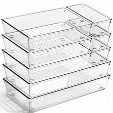 8 Pack Large Clear Plastic Drawer Organizer Bins - Acrylic Bathroom Drawer Or...