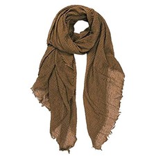 Summer Cotton Blend Crinkle Vintage Soft Scarf with Fringed Edges 35"  Brown