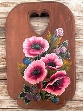 Vintage 90s Style Heart Wood Floral Wall Hanging/Hand Painted/Signed/Grannycore