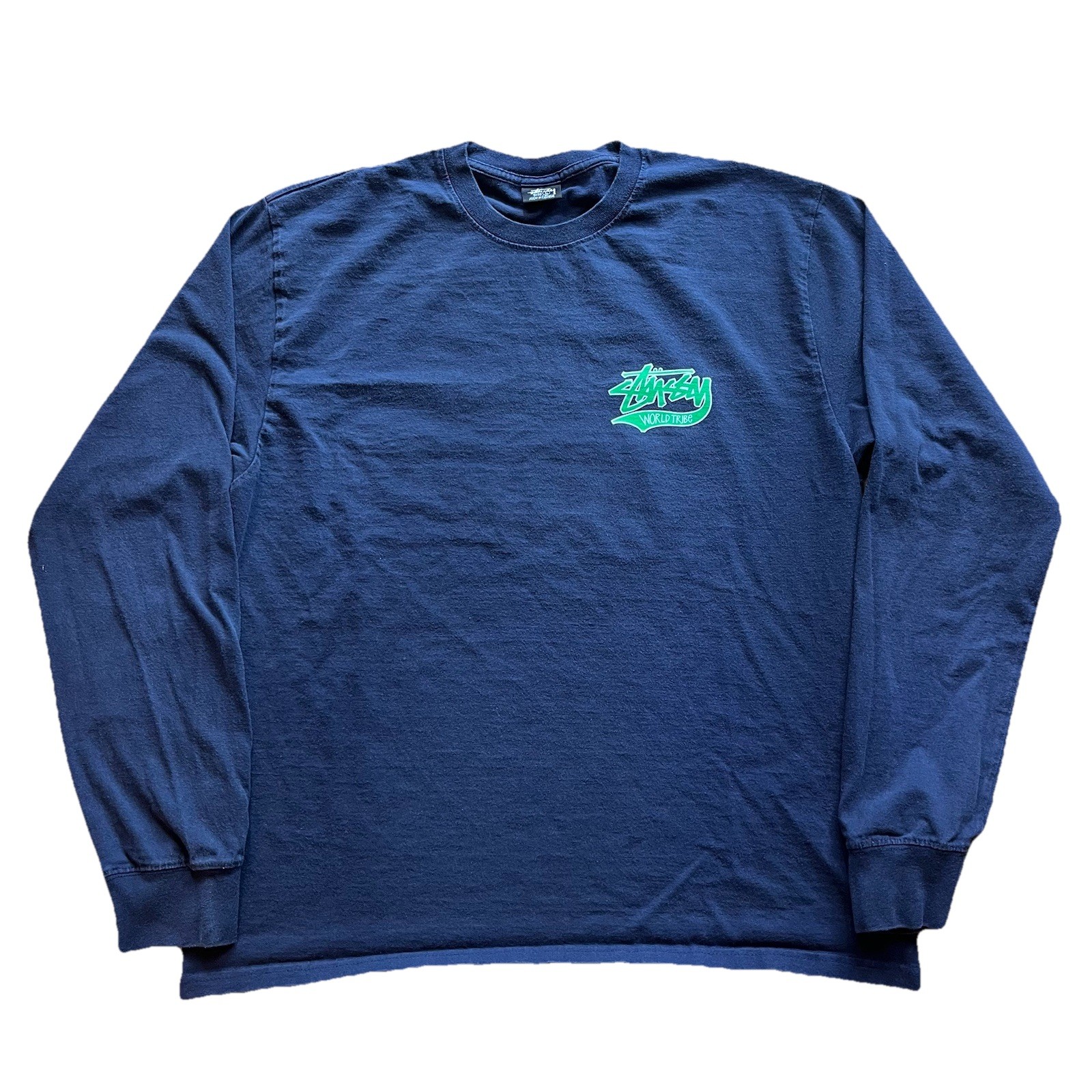 Stussy Navy Script Logo Long Sleeve Tee Men's Large Y2K Tribe Spell Out