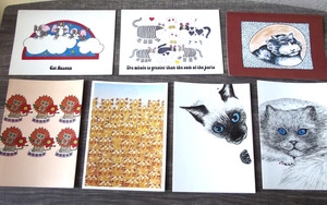 11 Kitty Cat Unused Note Cards-1970's-80's-Artist Drawn-Sala-Rabindra-Oden-Etc.