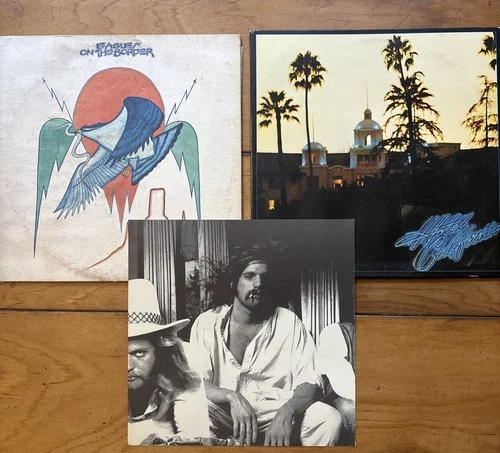 Lot 2 EAGLES LP vinyl Hotel California + On The Border VG Condition Poster