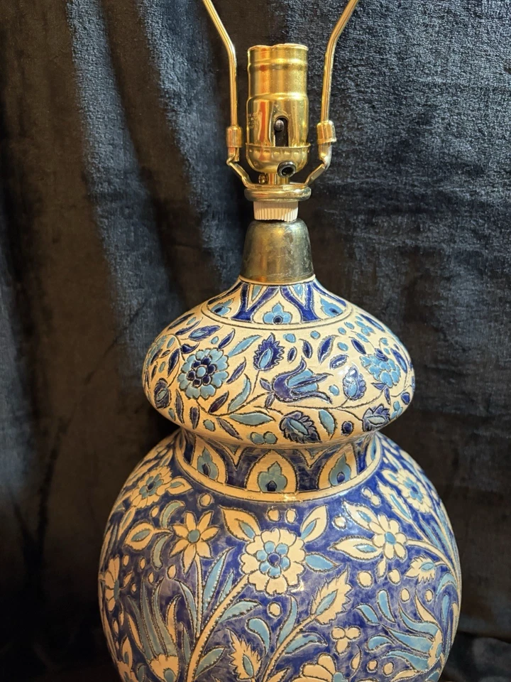 Table Lamp Stoneware Pottery Hand Thrown Glazed Blue & White Large Lamp 29" Tall - Image 3 of 4