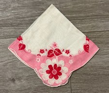 Vintage Pink Flowers Floral Wedding Handkerchief 11.5 X 11.75  