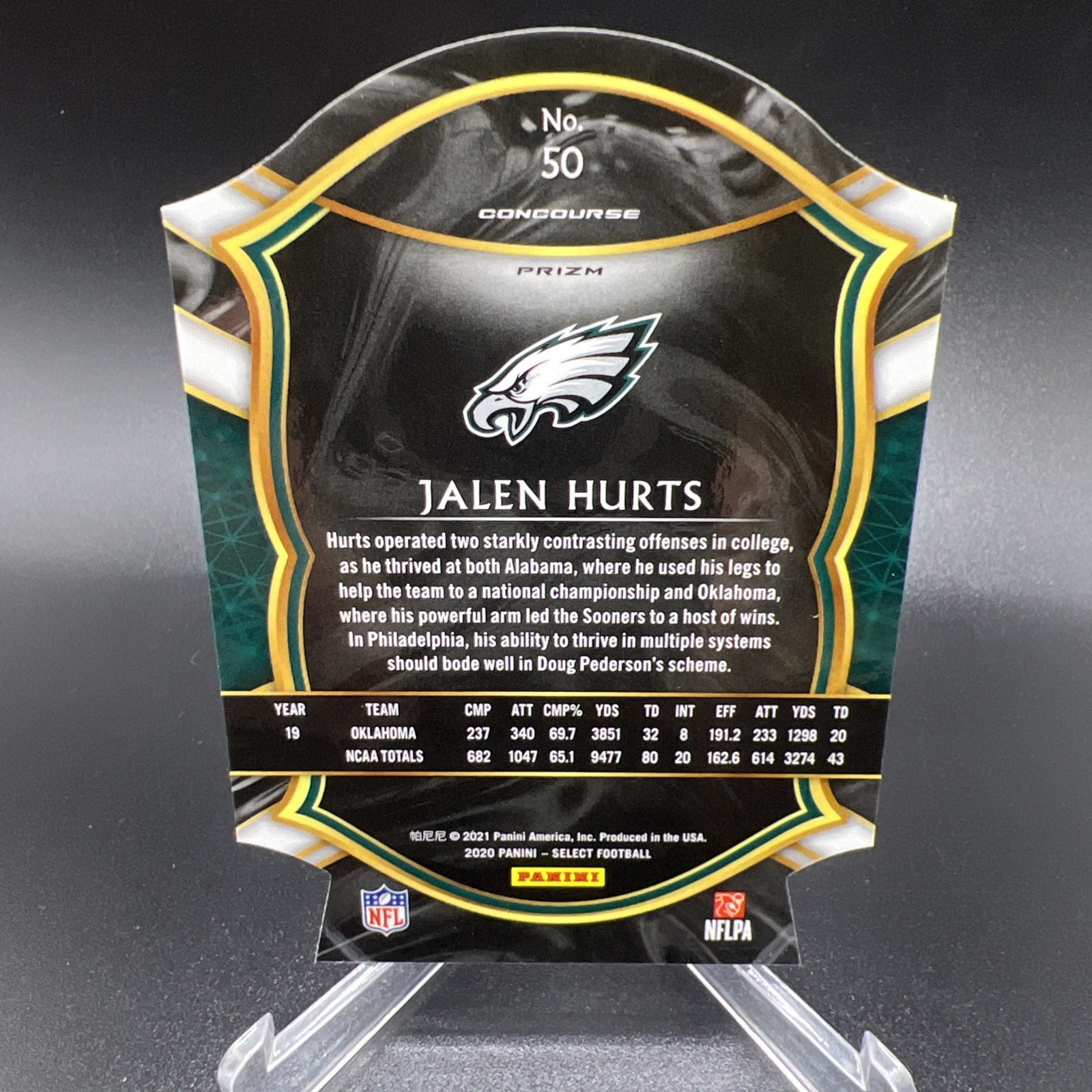2020 Panini Select Concourse Jalen Hurts #50 Blue Prizm Die-Cut (RC) Eagles view 2