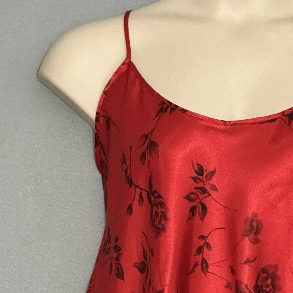 Y2K Mujer Vestido Sin Mangas Plus 2X Rojo Negro Floral Satén Camisón Lencería Fecha Noche Foto 3 de 4