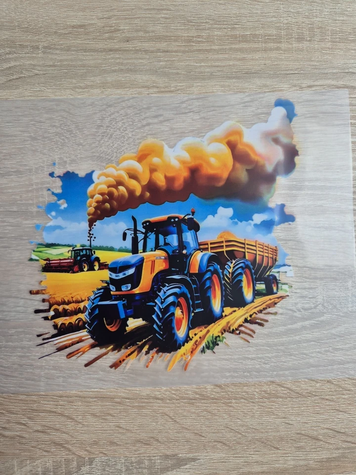 Bügelbild ca. 19x20 cm Schlepper Traktor Feldarbeit DTF-Transferdruck Aufbügler - Bild 2 von 2