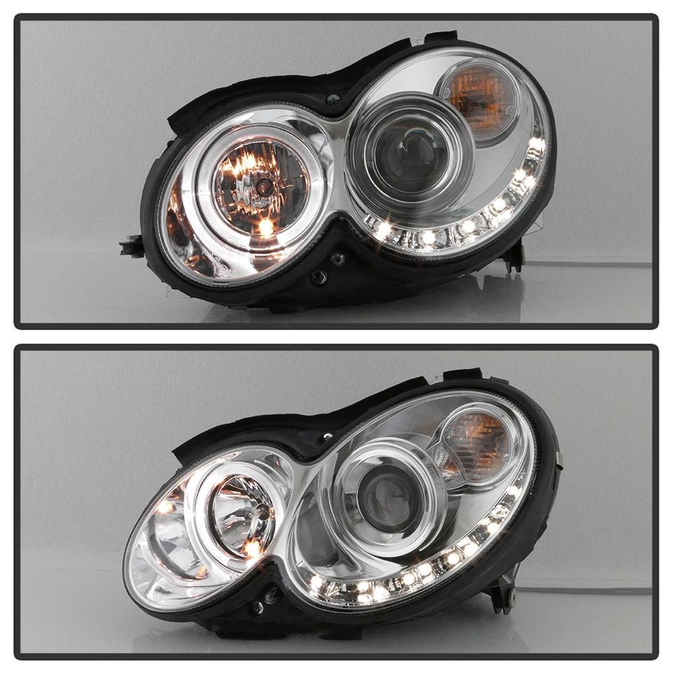 2003-2009 Mercedes Benz W209 CLK-Class LED DRL Projector Headlights Left+Right - Image 3 of 4
