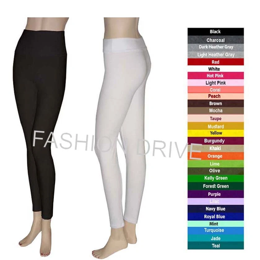 34 Long Inseam Cotton Spandex Fold Over Waistband Yoga Leggings Size USA