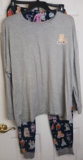 Jane & Bleecker Pajamas Womens XXL 2 PC Bear Snacks Set Pockets Stretch LS  #D32