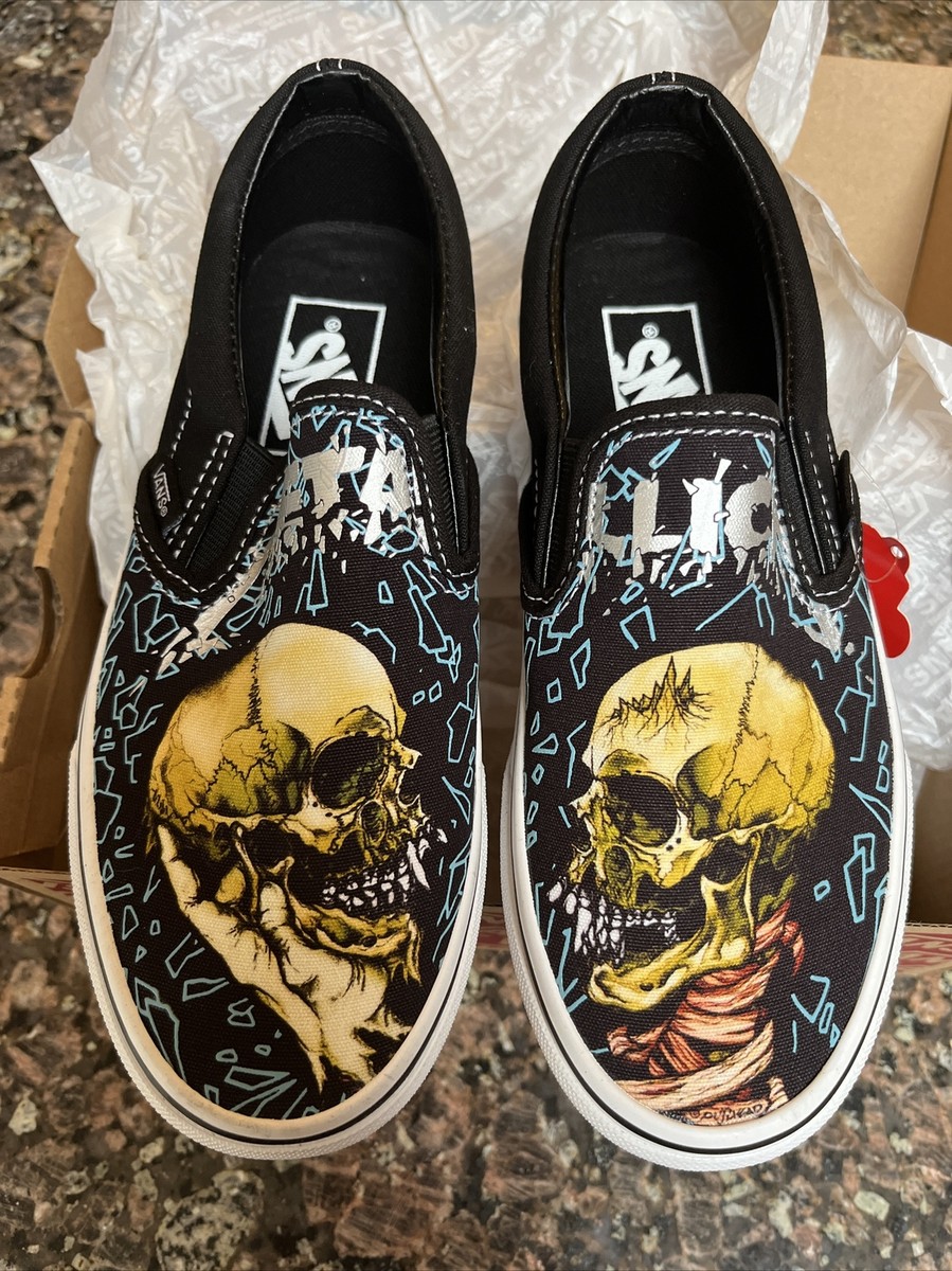VANS X METALLICA Pushead Skull SLIP ON SHOES-Youth/Mens 3.5