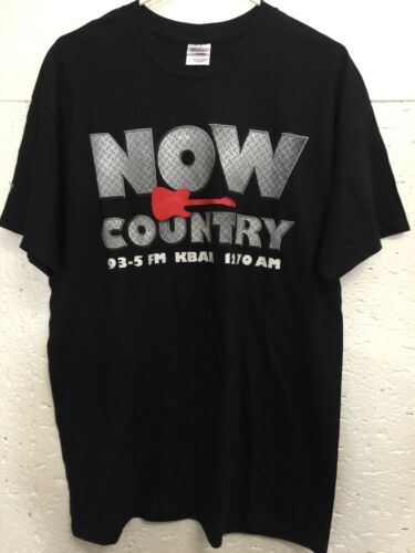 93.5 KBAM Woods Logging T-shirt Sz L Now Country Radio Station Black a394 - Picture 1 of 6
