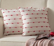 Boho Christmas Throw Pillow Covers 20x20 20" x 20" Pack of 2 Red Off White