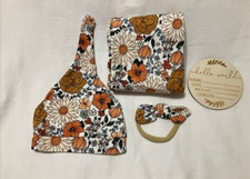 Konssy Baby Girl Newborn Receiving Blanket Hat Headband Floral Print NIB