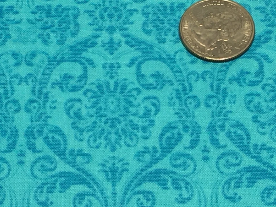 Fabric Flower Turquoise Damask Tapestry TIMELESS TREASURES 4186 on Cotton 1/4 Yd - Image 3 of 4