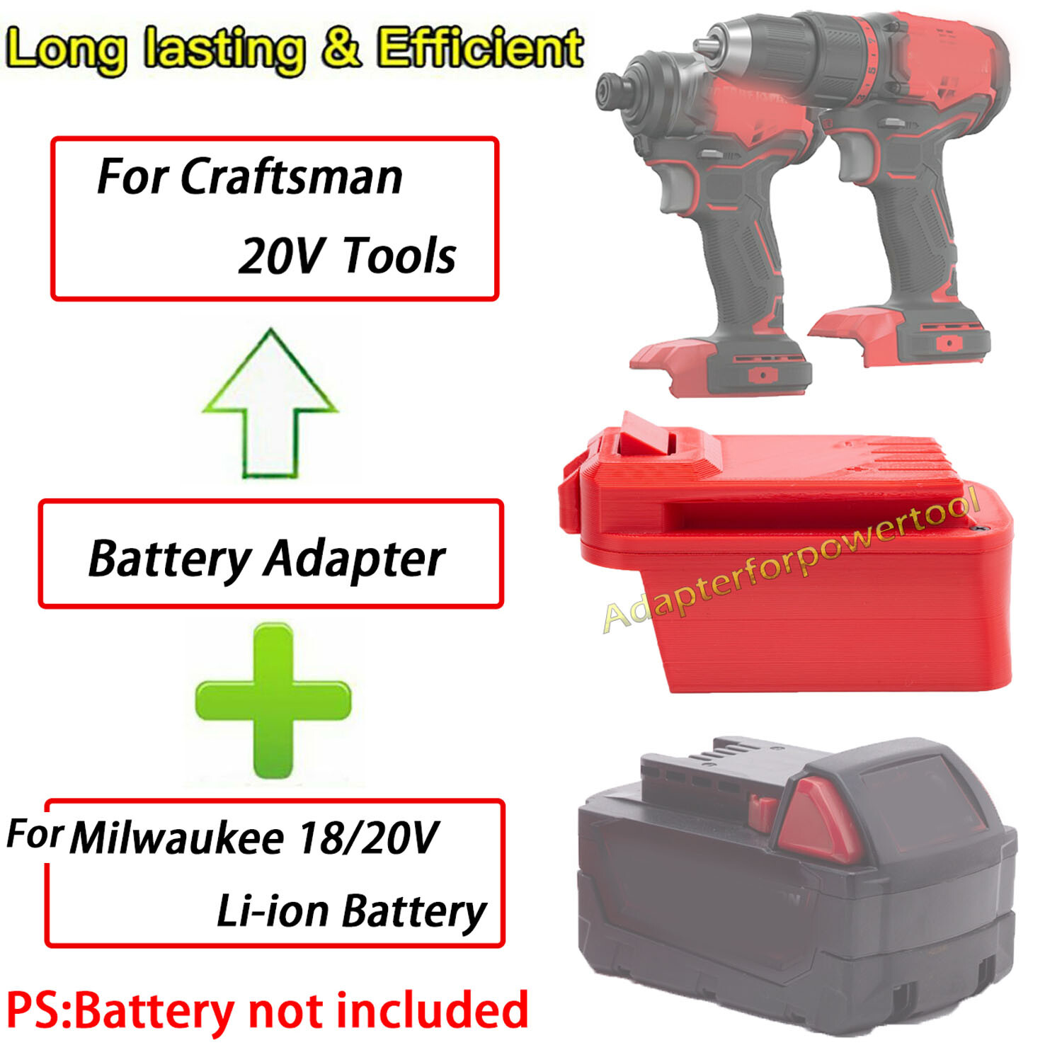 Adapter For Milwaukee 18V Li-Ion Battery To Fits Craftsman 20V Tool-Adapter only