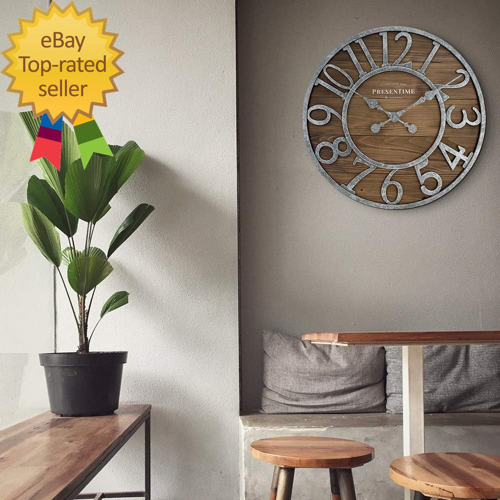 & Co Vintage Farmhouse Series Galvanized Rustic Barnwood Clock, 19.5 Inch