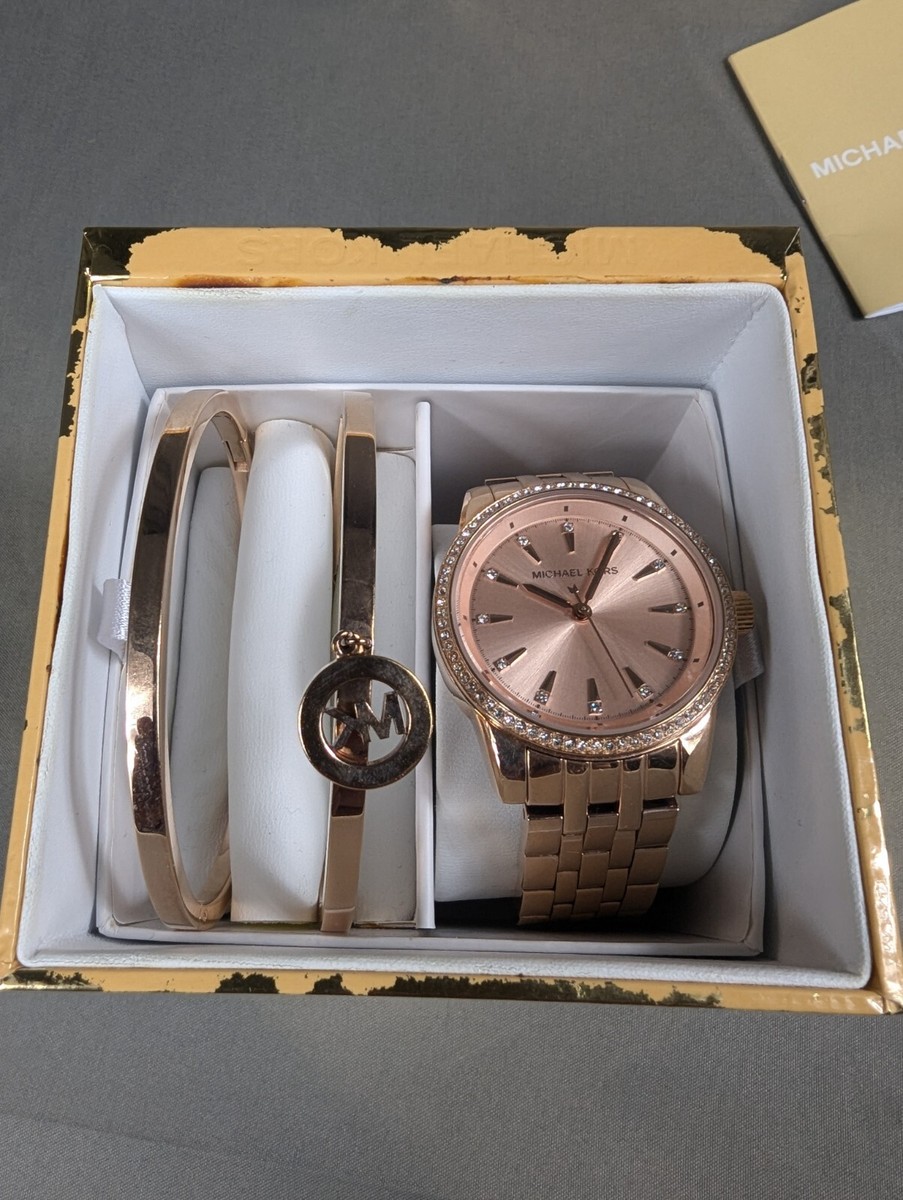 Michael Kors Watch Bangle Set Womens Stainless Steel Rose Gold