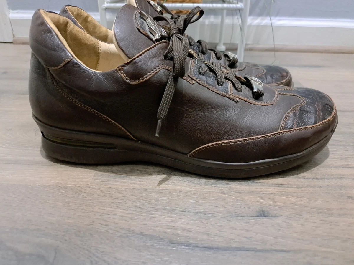 EUC Fennix Crocodile Gator Leather Mens brown Sneaker Casual Shoe Size 9.5M