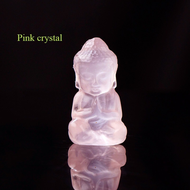 Natural Pink Crystal Carved Mini Buddha Statue Quartz Gemstone Reiki Gift Skull